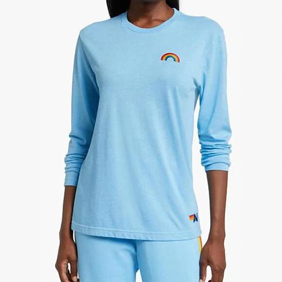 Aviator Nation Rainbow Embroidery Long Sleeve Tee in Sky Size XS - Picture 1 of 7